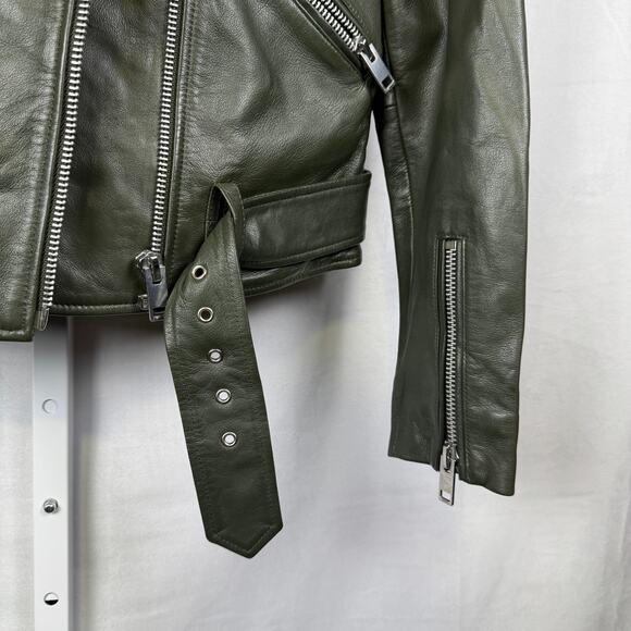 Walter Baker NEW 100% Lamb Leather Olive Biker Full Zip Jacket Ladies XS - Picture 6 of 13